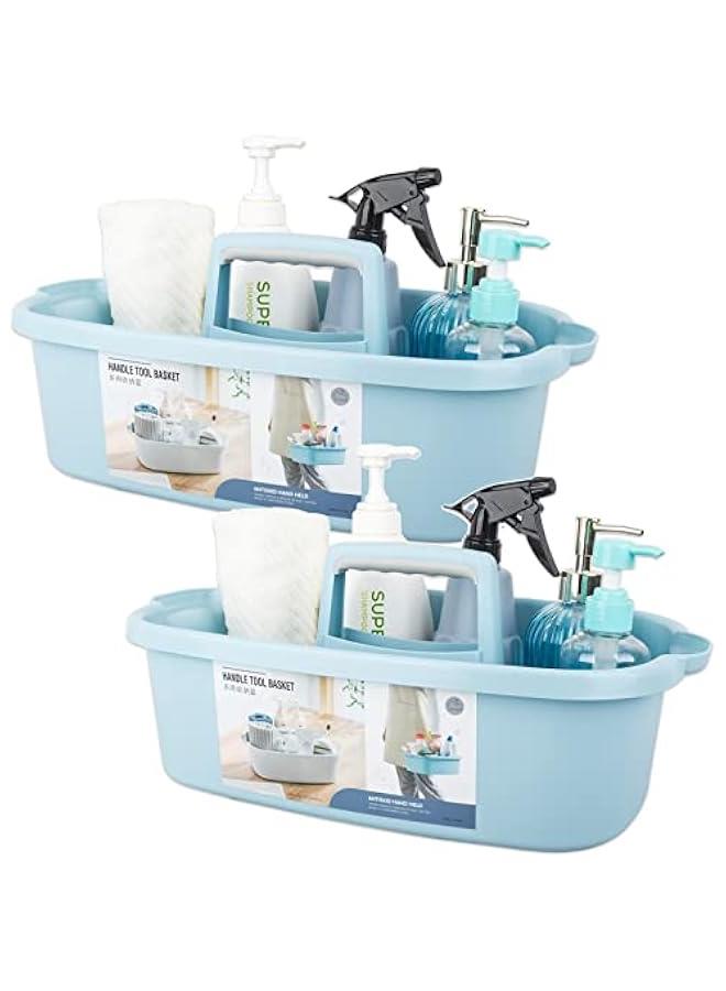 MIXDE Large Cleaning Supplies Caddy Portable Shower Basket Supply Organizer with Handle Plastic Bucket Tool Storage for Bathroom, Bedroom, Kitchen, College Dorm, Garden, Blue 2 Pack - Image 1