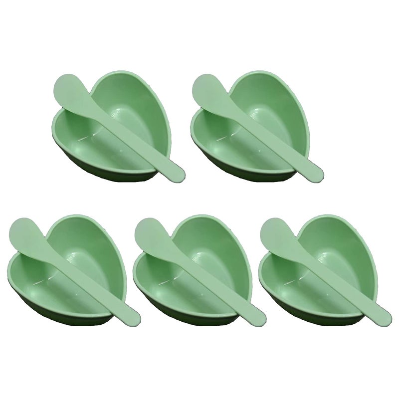 lasenersm 5 Sets Plastic Heart Shaped Facial Mask Mixing Bowl with Stirring Spatula Facemask Bowl Mud Mask Mixing Bowl DIY Skin Care Mixing Tool Kit for Lady Women Home Beauty Salon Use Green