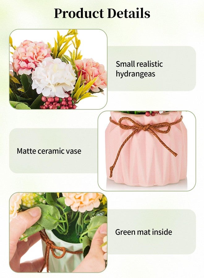 BLOSMON Fake Flowers in Vase for Centerpieces: 4 PCS 5.9 Inch Small Artificial Hydrangea with Vase Table Decor - Faux Floral Arrangements Desk Home Party Bathroom Office Decorations - Image 3