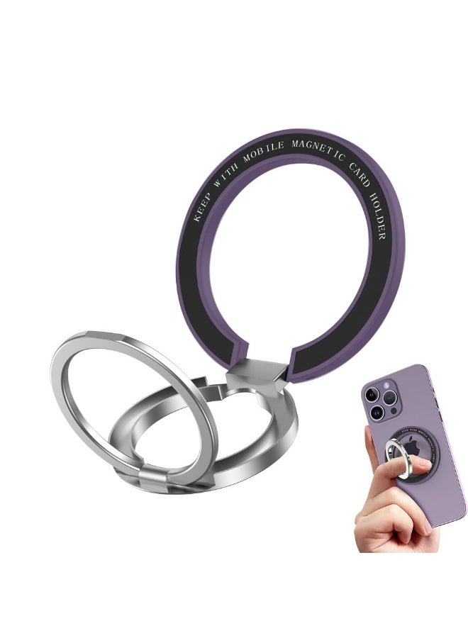JZS Magnetic Phone Ring Holder, Phone Grip with Adjustable Kickstand, Polished Metal Cell Phone Ring Holder Compatible with iPhone 15/14/13/12 Series(Purple) - Image 1