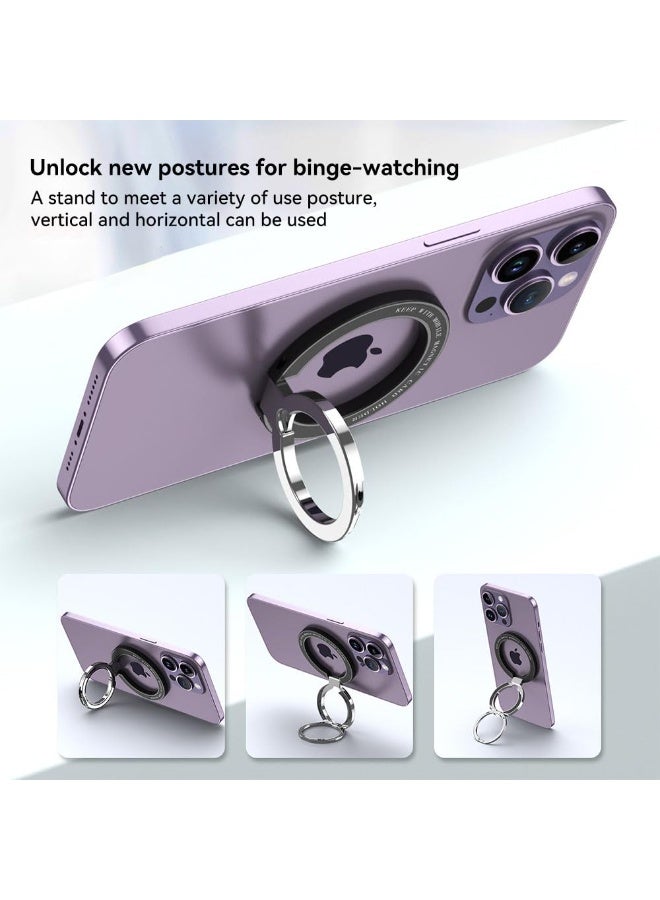 JZS Magnetic Phone Ring Holder, Phone Grip with Adjustable Kickstand, Polished Metal Cell Phone Ring Holder Compatible with iPhone 15/14/13/12 Series(Purple) - Image 3