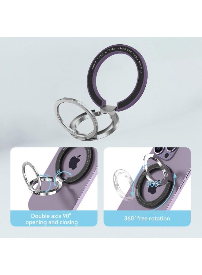JZS Magnetic Phone Ring Holder, Phone Grip with Adjustable Kickstand, Polished Metal Cell Phone Ring Holder Compatible with iPhone 15/14/13/12 Series(Purple) - Image 2