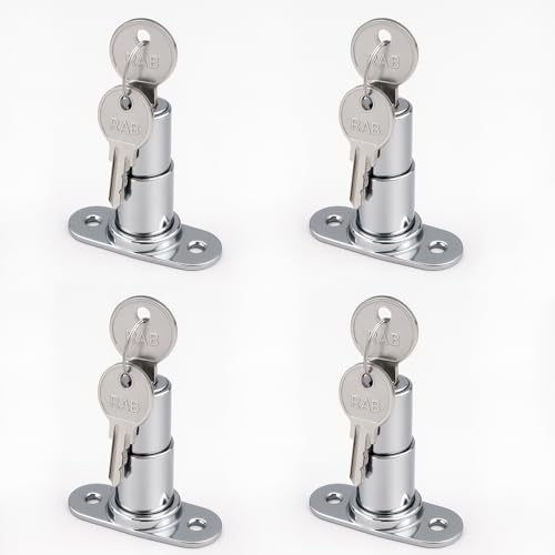 RAB Sliding Door Center Lock, Sliding Push Lock, for Furniture, Cabinet, Wardrobe (Code:- Centre Push, Size- 32mm, with 2 Keys, Pack of 4 PCS) - Image 1