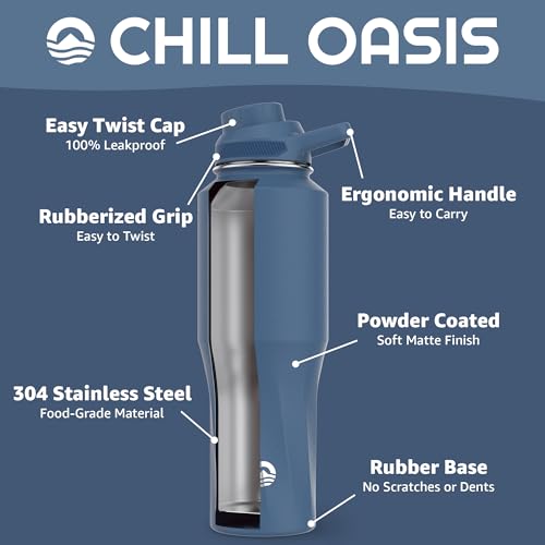 Chill Oasis Water Bottle | Compatible With Popular Flavor Cartridges | BPA Free, Leak Proof, Double-Walled Vacuum Insulated Stainless Steel, and Dishwasher Safe | Cold for 24 Hours (Navy, 32oz) - Image 3