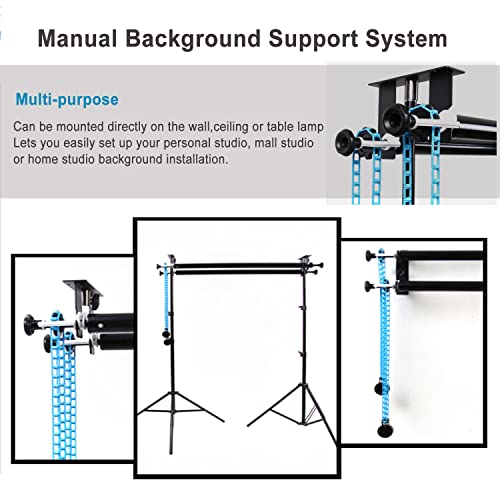 ZLY Double Roller Wall Mounting Manual Background Support System,Photo Background Ceiling Holder,for Photography, Live Streaming, Including 2 Double Hooks, 4 Expand Bars, 2 Chains，Eight Screws - Image 5