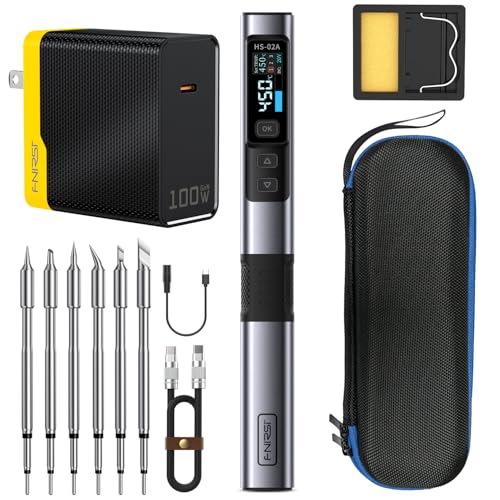 FNIRSI HS02A 100W Portable Corded Soldering Iron Kit 3S Fast Heating 212842 Preset 3 Groups Temperature 6 F245 Soldering Tips Smart Digital Soldering Iron Pen Tool for Electronics Repair - Image 1
