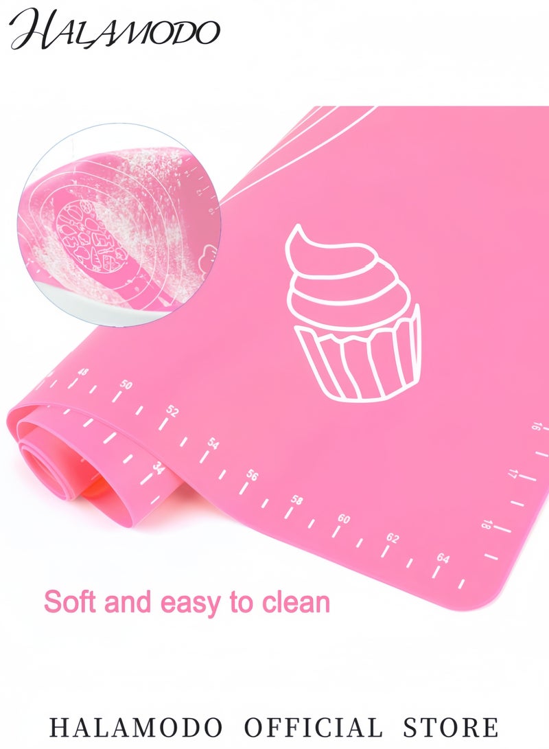 HALAMODO Silicone Baking Mat For Pastry Rolling Dough With Measurements 50 X 40Cm Kneading Bpa Free Nonstick And Non Slip Table Sheet Supplies Bake Pizza Cake Pink - Image 2