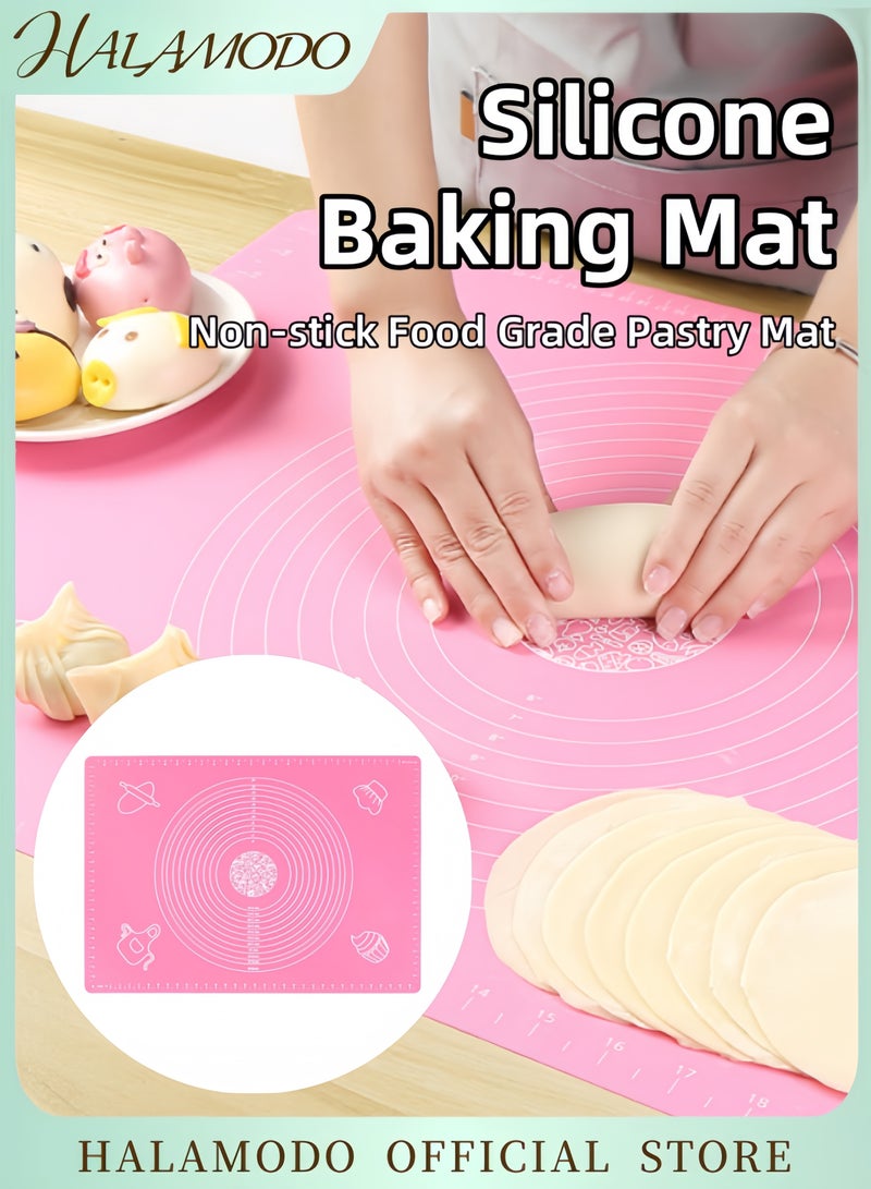 HALAMODO Silicone Baking Mat For Pastry Rolling Dough With Measurements 50 X 40Cm Kneading Bpa Free Nonstick And Non Slip Table Sheet Supplies Bake Pizza Cake Pink - Image 1