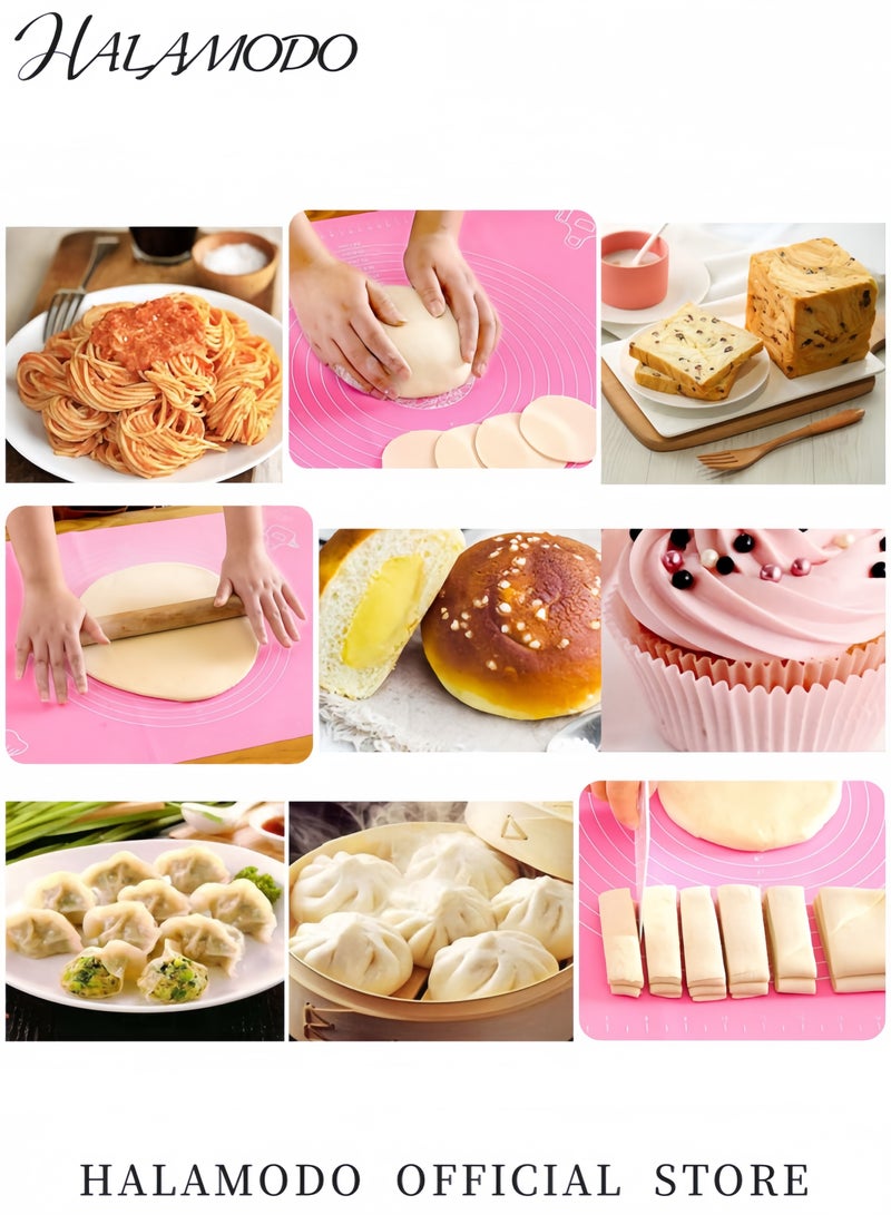 HALAMODO Silicone Baking Mat For Pastry Rolling Dough With Measurements 50 X 40Cm Kneading Bpa Free Nonstick And Non Slip Table Sheet Supplies Bake Pizza Cake Pink - Image 5