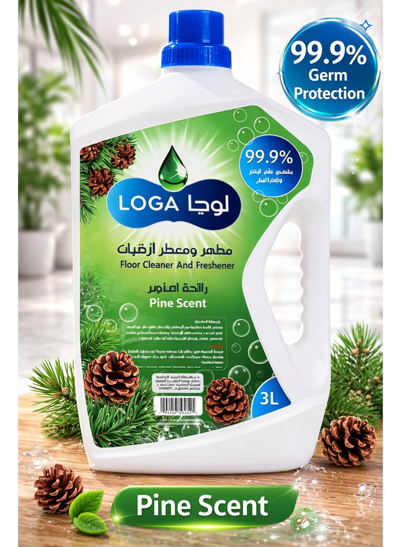 LOGA Floor Cleaner & Freshener 3 Liters – PINE Scent, 99.9% Germ Protection, Multi-Use Disinfectant for Tiles, Marble & Wood - Image 1