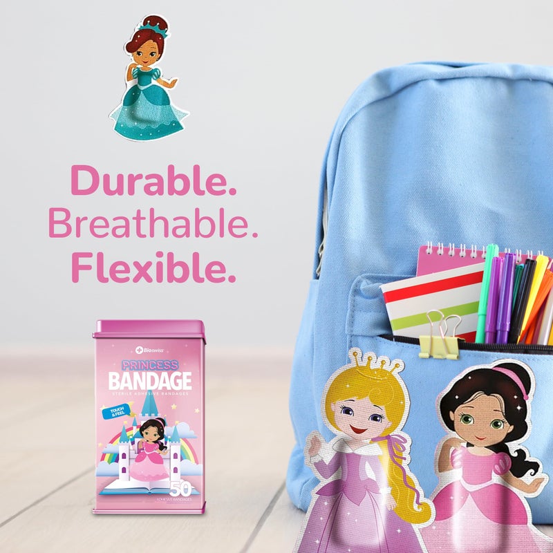 BioSwiss Kids Bandages, Princess Shaped Self Adhesive Bandage Set, Latex Free, Sterile Wound Care, 50 Count - Image 5