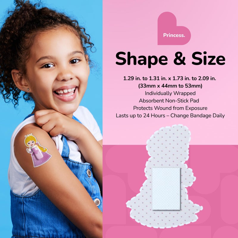 BioSwiss Kids Bandages, Princess Shaped Self Adhesive Bandage Set, Latex Free, Sterile Wound Care, 50 Count - Image 4