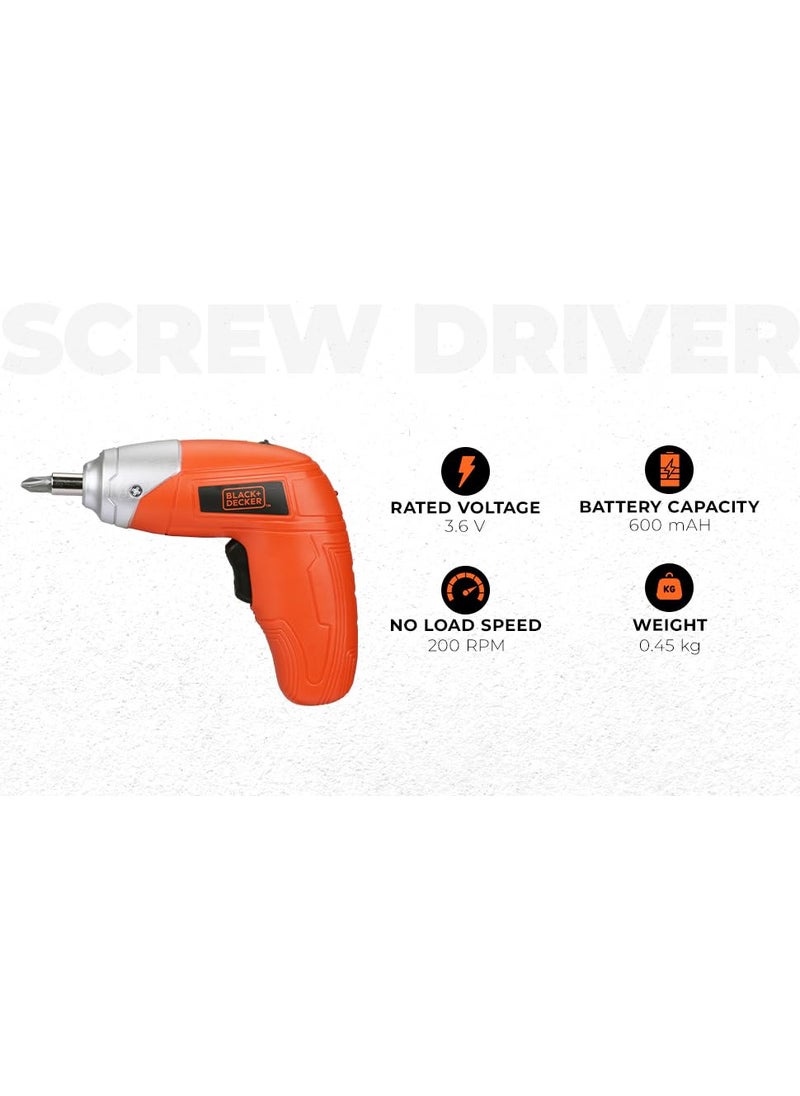 BLACK+DECKER BLACKDECKER KC3610 36V 200RPM Cordless Screwdriver Set NiCd NickelCadmium with LED Worklight 10pieces Screw Bits Set Adjustable Torque for Home DIY Use 1 Year Warranty ORANGE BLACK  - Image 2