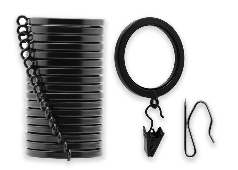 Blasthome Luxury Curtain Rings - Premium Metal With Quiet  Smooth Nylon Inserts - Pinhooks And Clips Included - 1 1/2"" Inside Diameter - 18 Rings For Two Standard Curtains - Tuxedo Black - Image 1