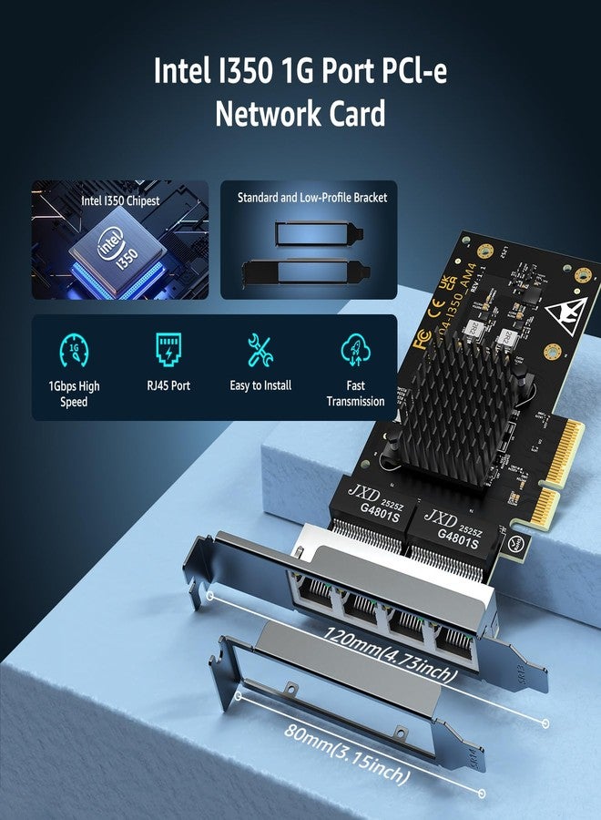 NICGIGA 4 Port 1Gb Base-T Network Card, I350 Controller, NICGIGA 4 x 1G PCIe Ethernet Adapter, 1Gbe RJ45 Port NIC Card, Windows 10/11/Windows Server/Linux - Image 4