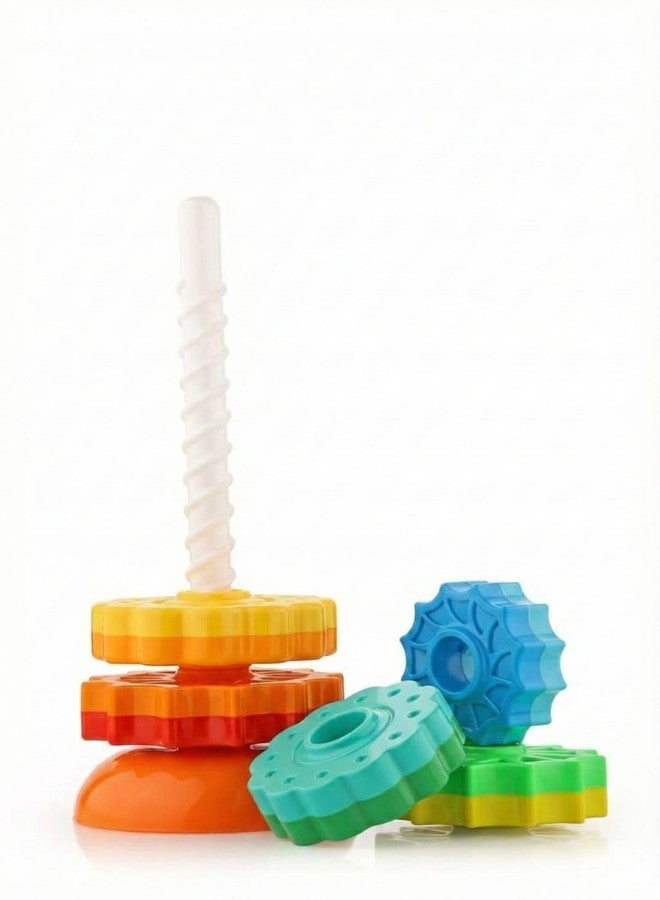 Sukan Tex Rainbow Tower Stacking Toy, Multicolour Spinning Gears Building Blocks, Plastic Educational Toy for Toddlers 1-3 Years - Image 4