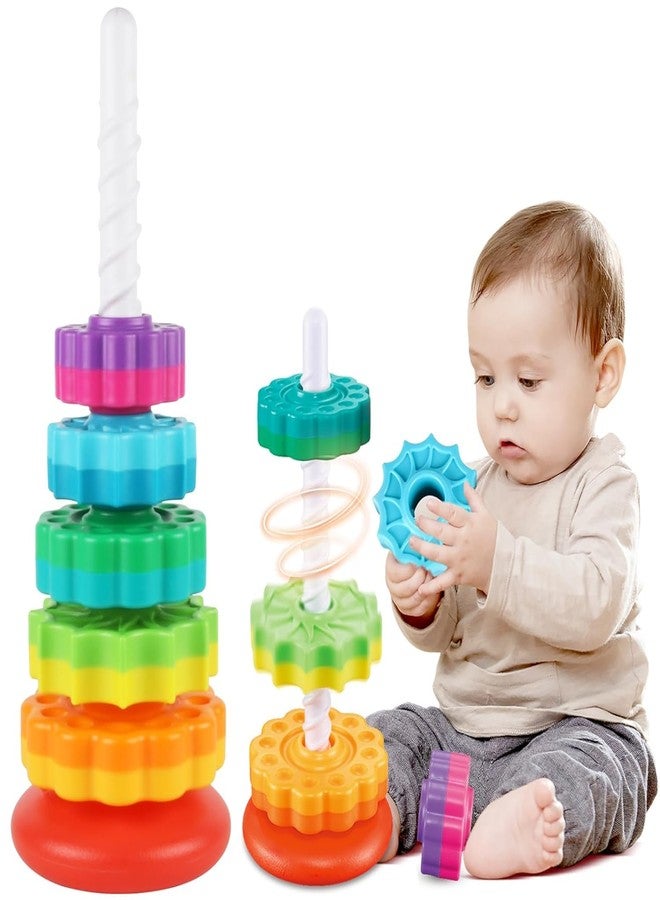 Sukan Tex Rainbow Tower Stacking Toy, Multicolour Spinning Gears Building Blocks, Plastic Educational Toy for Toddlers 1-3 Years - Image 1