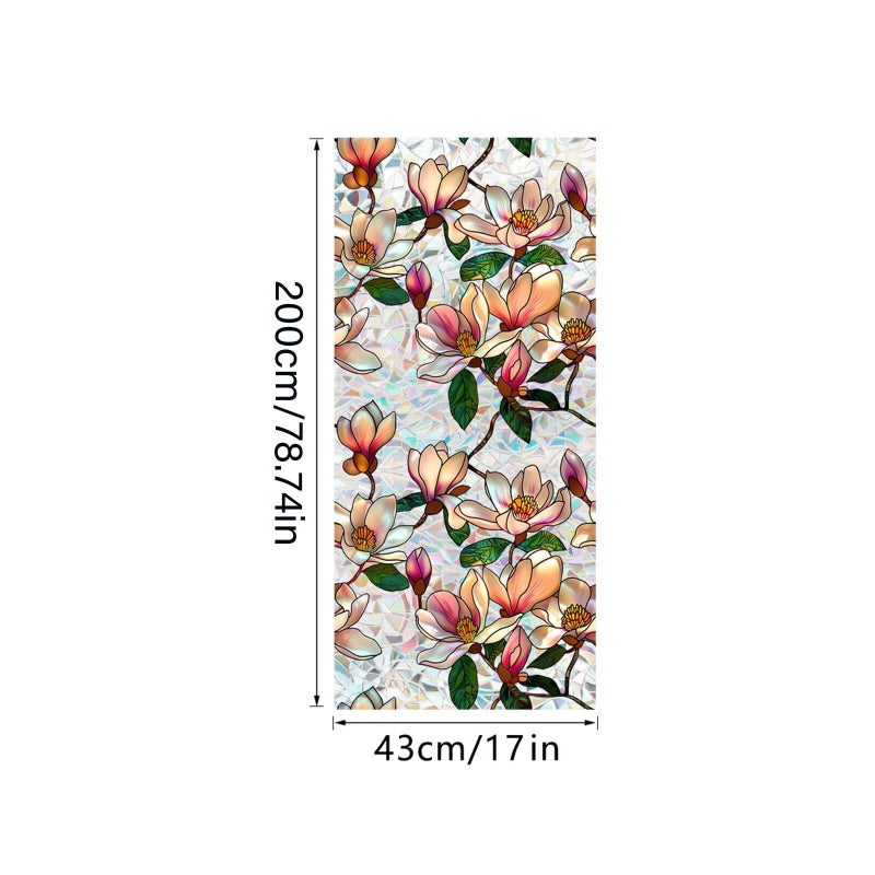 Aomkmi Floral Stained Glass Window Film, Static Cling Rainbow Privacy Film Sun Blocking, Removable Window Films for Bathroom Bedroom Living Room Sunroof, 17 x 78.74 Inch - Image 2