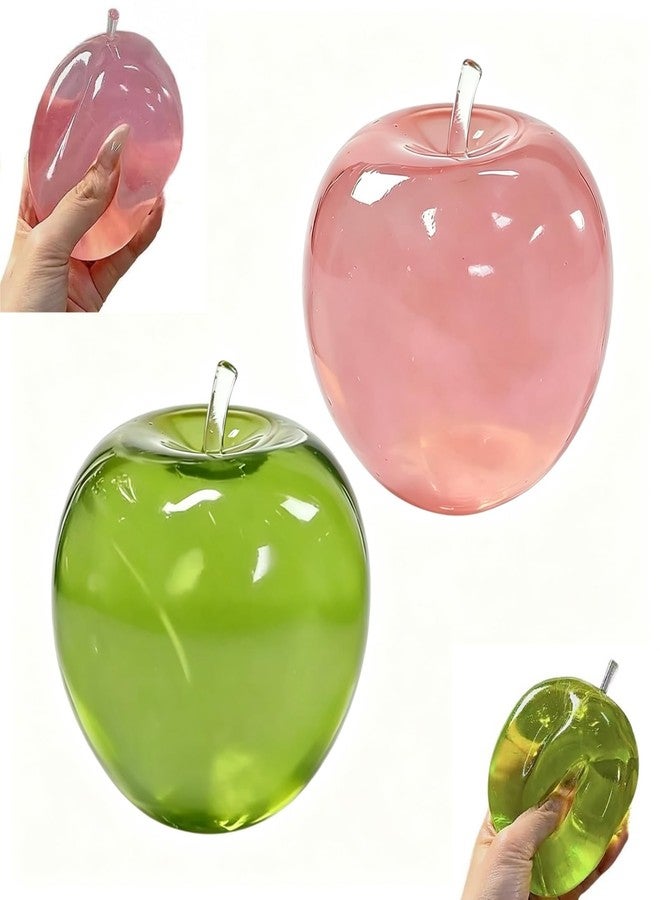 hehred Apple Squishy, Slow Rising Coconut Oil Squishy Ball, Stress Relief Coconut Oil Squeeze Stress Ball, Soft Fidget Toy for Stress Anxiety Relief, Gift for Birthday Party Favors (Pink + Green) - Image 1
