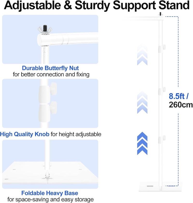 EMART Heavy Duty Background Stand, 8.5x10ft/2.6x3m Adjustable Backdrop Support System Kit with Steel Base for Photography, Photo Video Studio, Birthday Parties Wedding Decoration -White - Image 4