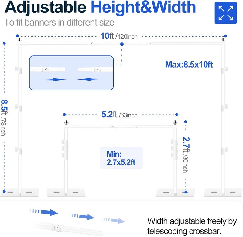 EMART Heavy Duty Background Stand, 8.5x10ft/2.6x3m Adjustable Backdrop Support System Kit with Steel Base for Photography, Photo Video Studio, Birthday Parties Wedding Decoration -White - Image 2