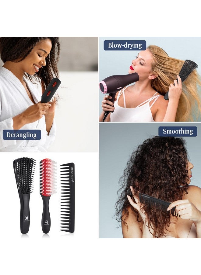 او بروشزوو مجموعة فرشاة شعر O BRUSHZOO، فرشاة فك التشابك للشعر المجعد الطبيعي 3/4abc، فرش شعر للنساء والرجال والأطفال مع فرشاة فك التشابك وفرشاة 9 صفوف ومشط واسع الأسنان - Image 5