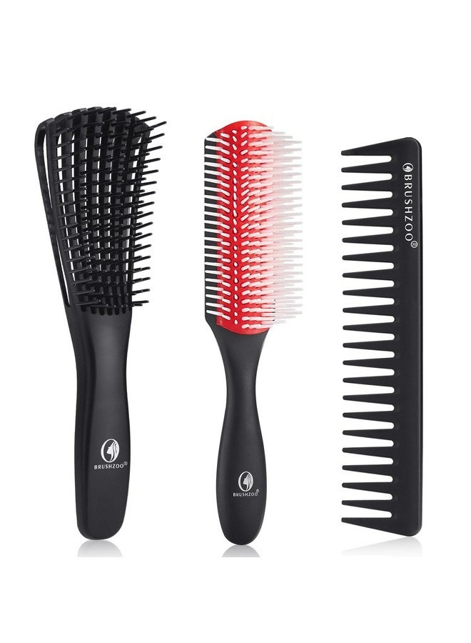 او بروشزوو مجموعة فرشاة شعر O BRUSHZOO، فرشاة فك التشابك للشعر المجعد الطبيعي 3/4abc، فرش شعر للنساء والرجال والأطفال مع فرشاة فك التشابك وفرشاة 9 صفوف ومشط واسع الأسنان - Image 1