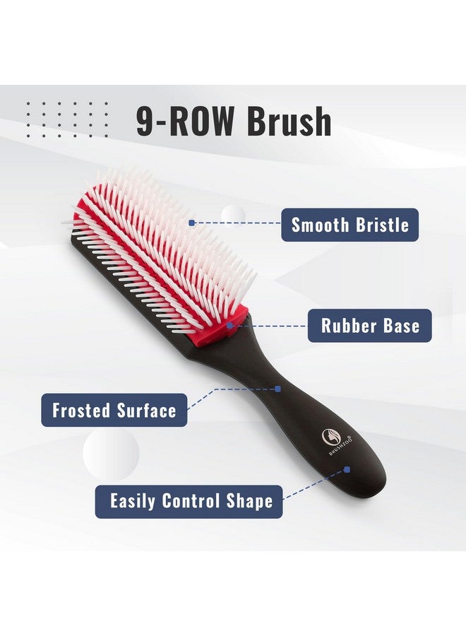 او بروشزوو مجموعة فرشاة شعر O BRUSHZOO، فرشاة فك التشابك للشعر المجعد الطبيعي 3/4abc، فرش شعر للنساء والرجال والأطفال مع فرشاة فك التشابك وفرشاة 9 صفوف ومشط واسع الأسنان - Image 2