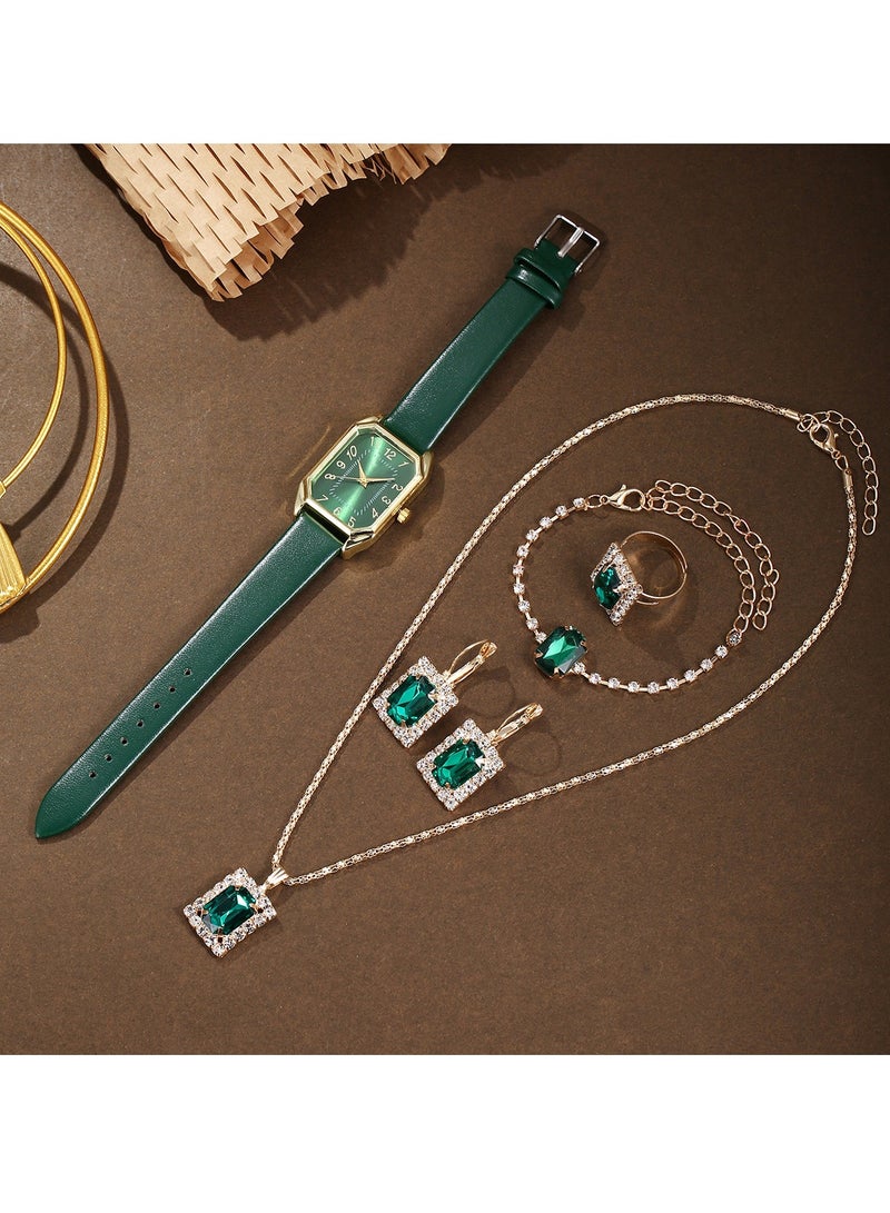Ladies Watch Fashionable Women Quartz Diamond Wristwatch Classic Simple Watches Business Decoration Bangle Bracelet Necklace Ring Earring Girl Gift Set - Image 2