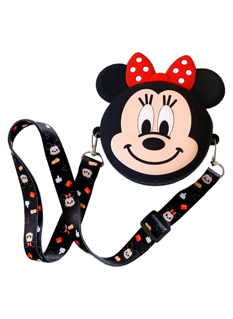 JSDUN Minnie Mouse Shoulder Bag for Kids Cute Cartoon Silicone Mini Kids Purse, Cartoon Minnie Shoulder Bag with Adjustable Strap Length for Kids Gifts Birthday Gifts  - Image 1