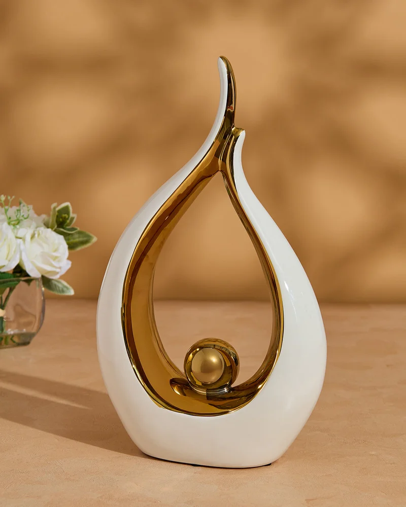REDTAG Gold And White Abstract Décor Accent