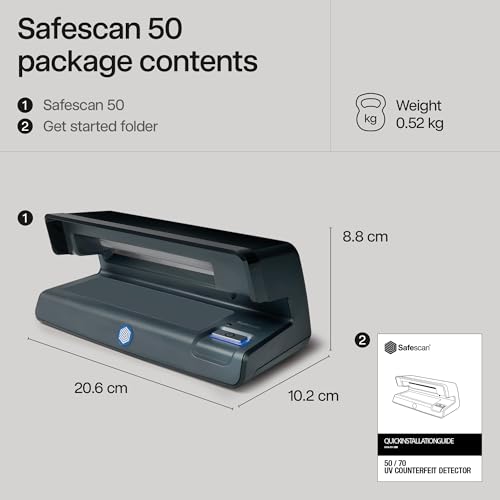 Safescan 50 UV Counterfeit Bill Detector, Small Footprint, Lightweight, Great for Bills, Credit Cards, Passports, IDs, Suitable for All Currencies, Powerful 9W UV Light, CE Certified, 3-Year Warranty - Image 5