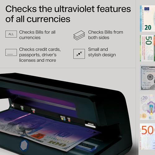 Safescan 50 UV Counterfeit Bill Detector, Small Footprint, Lightweight, Great for Bills, Credit Cards, Passports, IDs, Suitable for All Currencies, Powerful 9W UV Light, CE Certified, 3-Year Warranty - Image 3