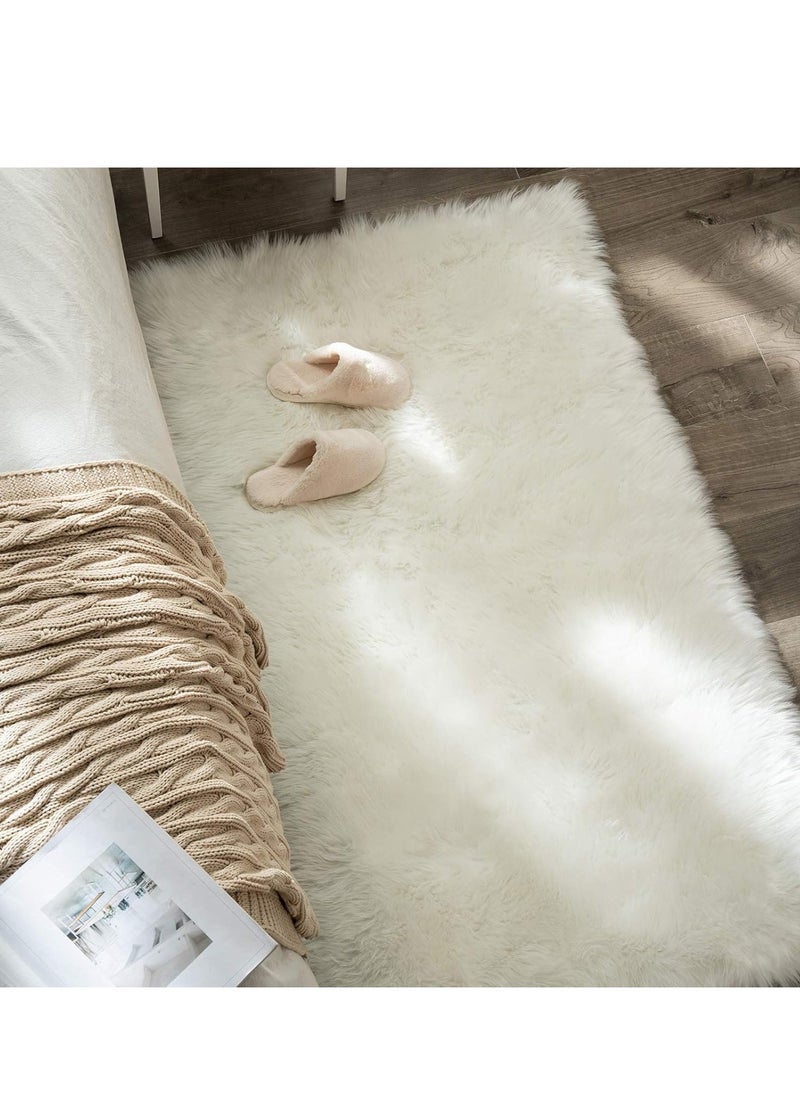 GUDOO - Luxury Super Soft Fluffy Area Rug Faux Fur Rectangle Rug Decorative Plush  Carpet for Bedside Sofa Floor Nursery 3 x 5 Feet, White - Image 1