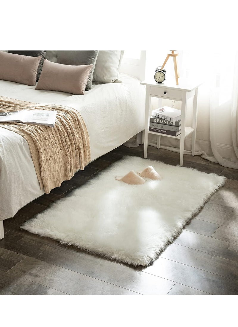 GUDOO - Luxury Super Soft Fluffy Area Rug Faux Fur Rectangle Rug Decorative Plush  Carpet for Bedside Sofa Floor Nursery 3 x 5 Feet, White - Image 1