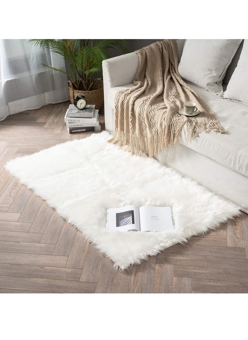 GUDOO - Luxury Super Soft Fluffy Area Rug Faux Fur Rectangle Rug Decorative Plush  Carpet for Bedside Sofa Floor Nursery 3 x 5 Feet, White - Image 1