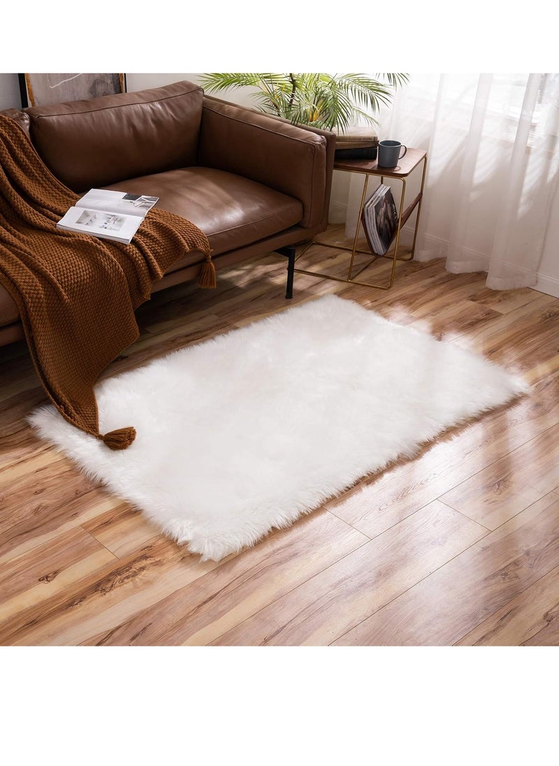 GUDOO - Luxury Super Soft Fluffy Area Rug Faux Fur Rectangle Rug Decorative Plush  Carpet for Bedside Sofa Floor Nursery 3 x 5 Feet, White - Image 1