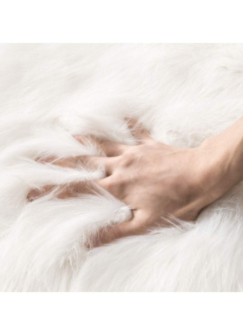 GUDOO - Luxury Super Soft Fluffy Area Rug Faux Fur Rectangle Rug Decorative Plush  Carpet for Bedside Sofa Floor Nursery 3 x 5 Feet, White - Image 1