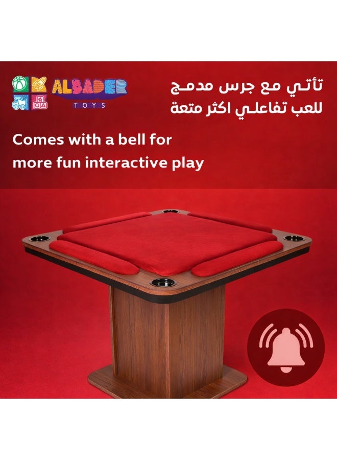 البدر طاولة لعب خشبية كبيرة الحجم من البدر، طاولة بلوت خشبية كبيرة الحجم 95 × 95 مع حوامل اكواب، طاولة بطاقات لعب مؤامرة مع حوامل لليدين، طاولة بقع ارضية ( أحمر ) - Image 3