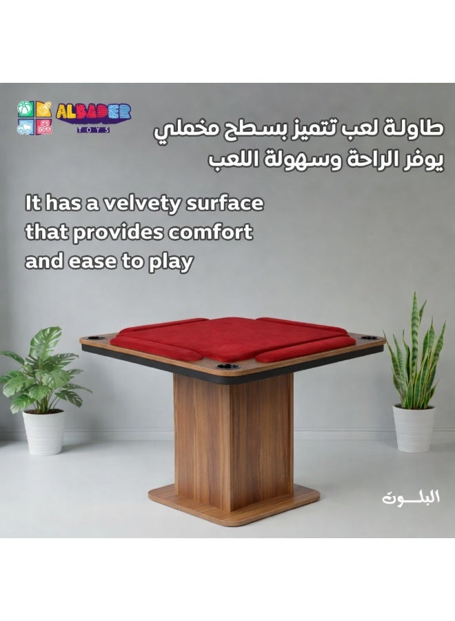 البدر طاولة لعب خشبية كبيرة الحجم من البدر، طاولة بلوت خشبية كبيرة الحجم 95 × 95 مع حوامل اكواب، طاولة بطاقات لعب مؤامرة مع حوامل لليدين، طاولة بقع ارضية ( أحمر ) - Image 2
