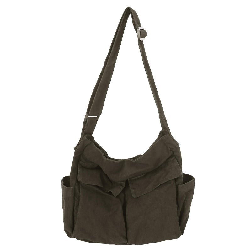 KlaOYer Canvas Messenger Bag Large Hobo Bag Crossbody Shoulder Bag Tote Bag with Pocket for Women and Men (Coffee 1) - Image 1