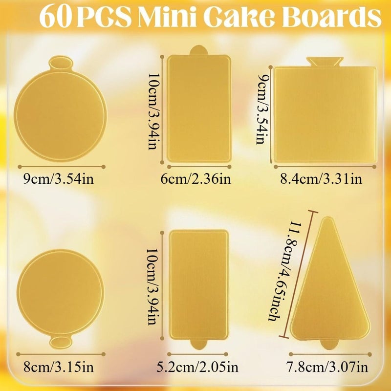 60pcs Round Triangle Rectangular Cake Boards Golden Party Wedding Mini Dessert Trays - Image 2