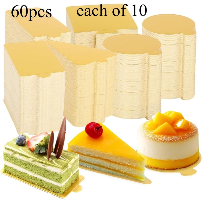 60pcs Round Triangle Rectangular Cake Boards Golden Party Wedding Mini Dessert Trays - Image 1