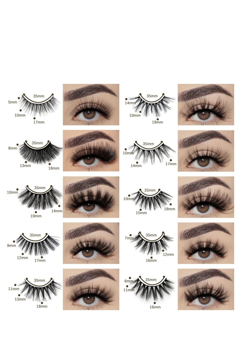 Excefore False Lashes Natural Look 10 Pairs 10 Styles Vegan Eyelashes Natural Fluffy False Eyelashes 3D Fake Eyelashes Fluffy Volume Strip Lashes Mixed Natural Look 3D Faux Mink Lashes - Image 2