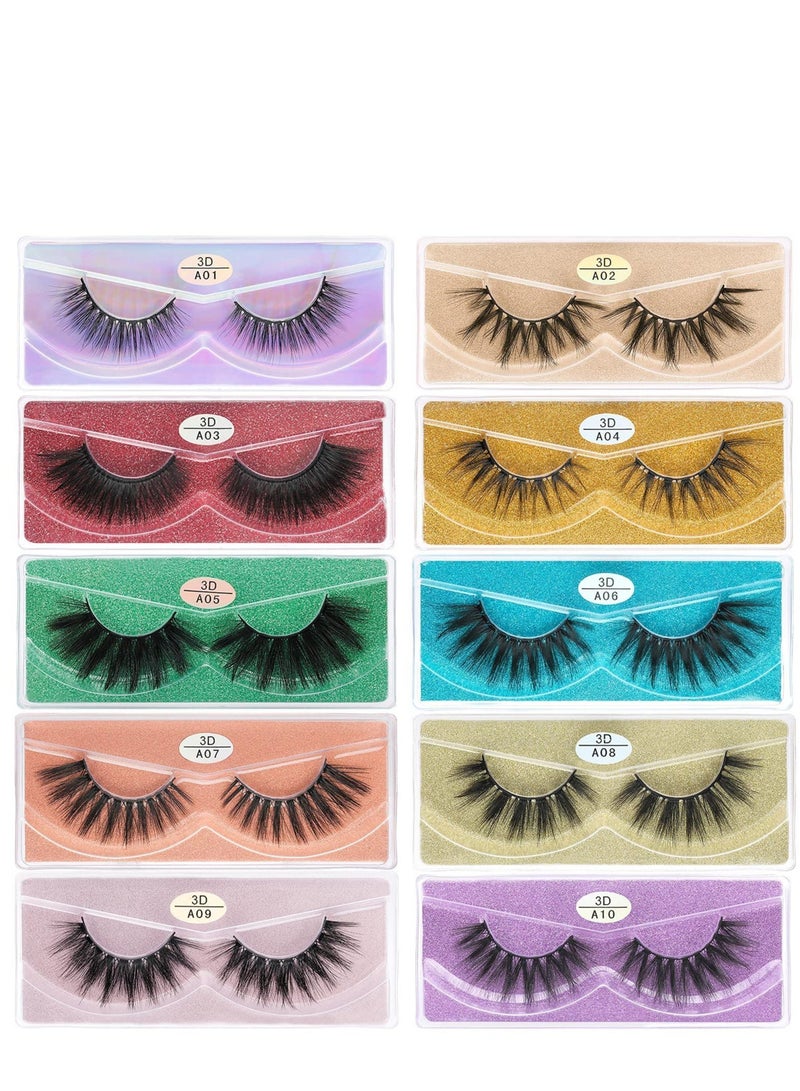 Excefore False Lashes Natural Look 10 Pairs 10 Styles Vegan Eyelashes Natural Fluffy False Eyelashes 3D Fake Eyelashes Fluffy Volume Strip Lashes Mixed Natural Look 3D Faux Mink Lashes - Image 1