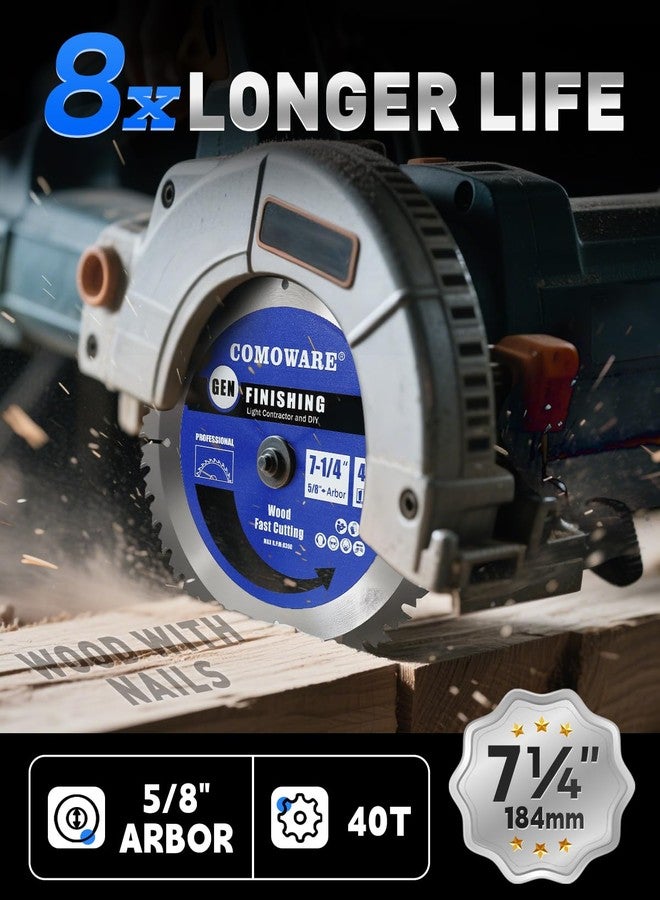COMOWARE Circular Saw Blades 7 1/4 inch- 40 Tooth TCG, Premium Tip, Anti-vibration with 5/8 inch Arbor Light Contractor and DIY General Purpose for Wood, Laminate, Veneered Plywood & Hardwoods - Image 2