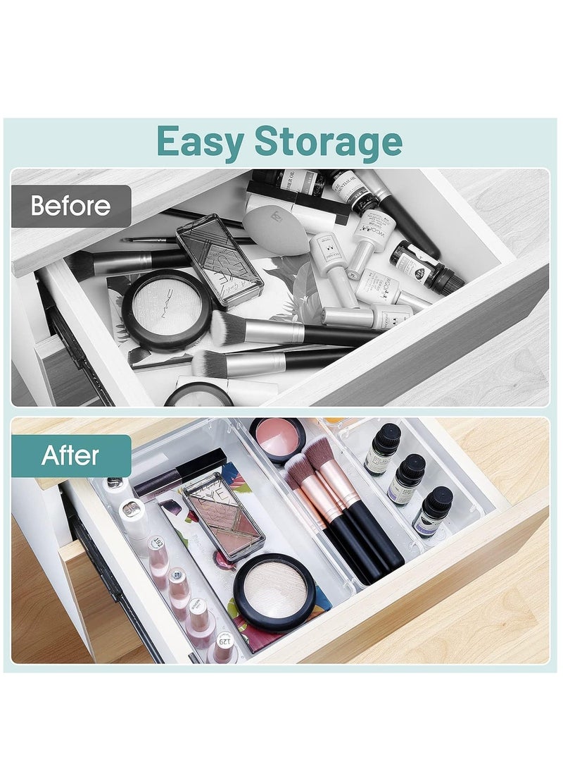 HOMESTAR 16 Pcs Desk Drawer Organizers Trays Set Clear Plastic Storage Bins Bathroom Tray Dividers Vanity Organizer for Bedroom Dresser Makeup Kitchen Utensil Office - Image 3