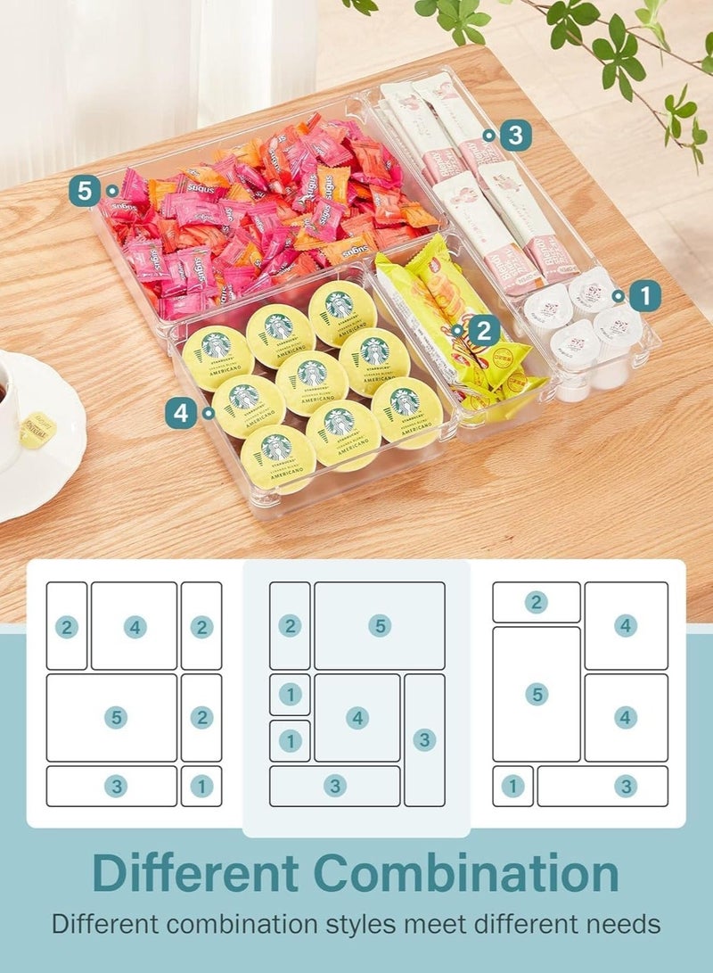 HOMESTAR 16 Pcs Desk Drawer Organizers Trays Set Clear Plastic Storage Bins Bathroom Tray Dividers Vanity Organizer for Bedroom Dresser Makeup Kitchen Utensil Office - Image 5