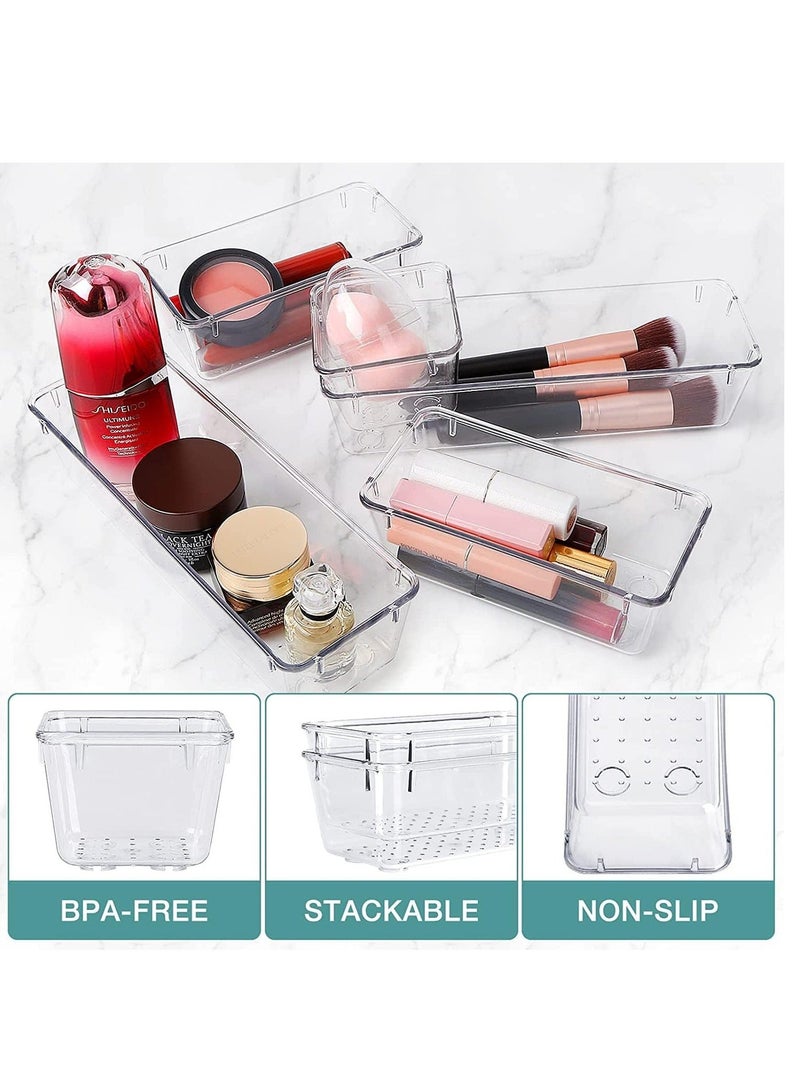HOMESTAR 16 Pcs Desk Drawer Organizers Trays Set Clear Plastic Storage Bins Bathroom Tray Dividers Vanity Organizer for Bedroom Dresser Makeup Kitchen Utensil Office - Image 2