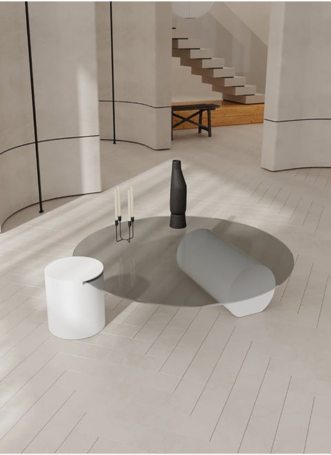Geometric Shapes Table Modern Coffee Table Cafe Table Sofa Side Table End Table Snack Table Fshion Design for Living Room Bedroom Office Retail Tempered Glass Top Wood Base H30xL100xW100 cm